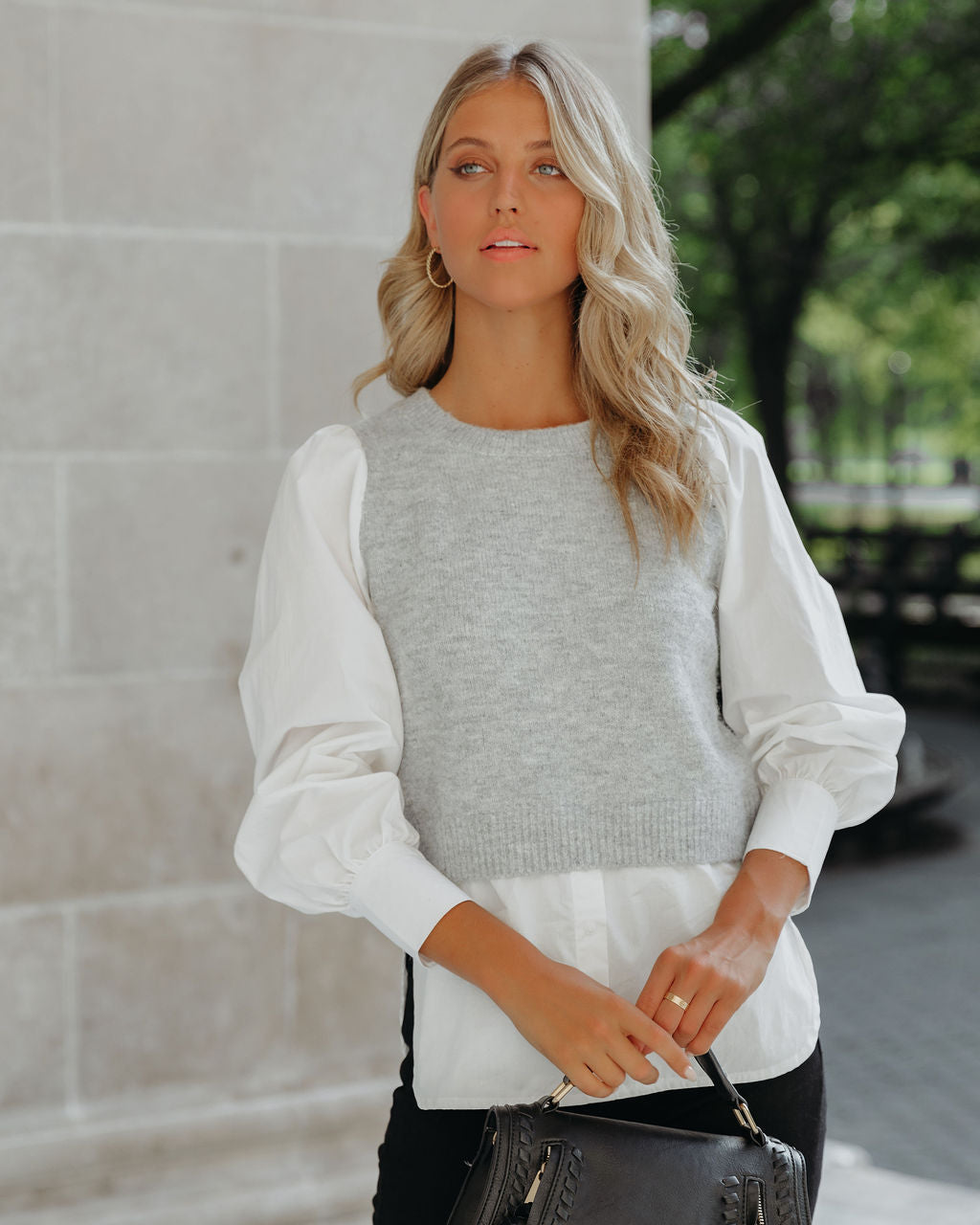 Bleecker Contrast Poplin Sweater Top