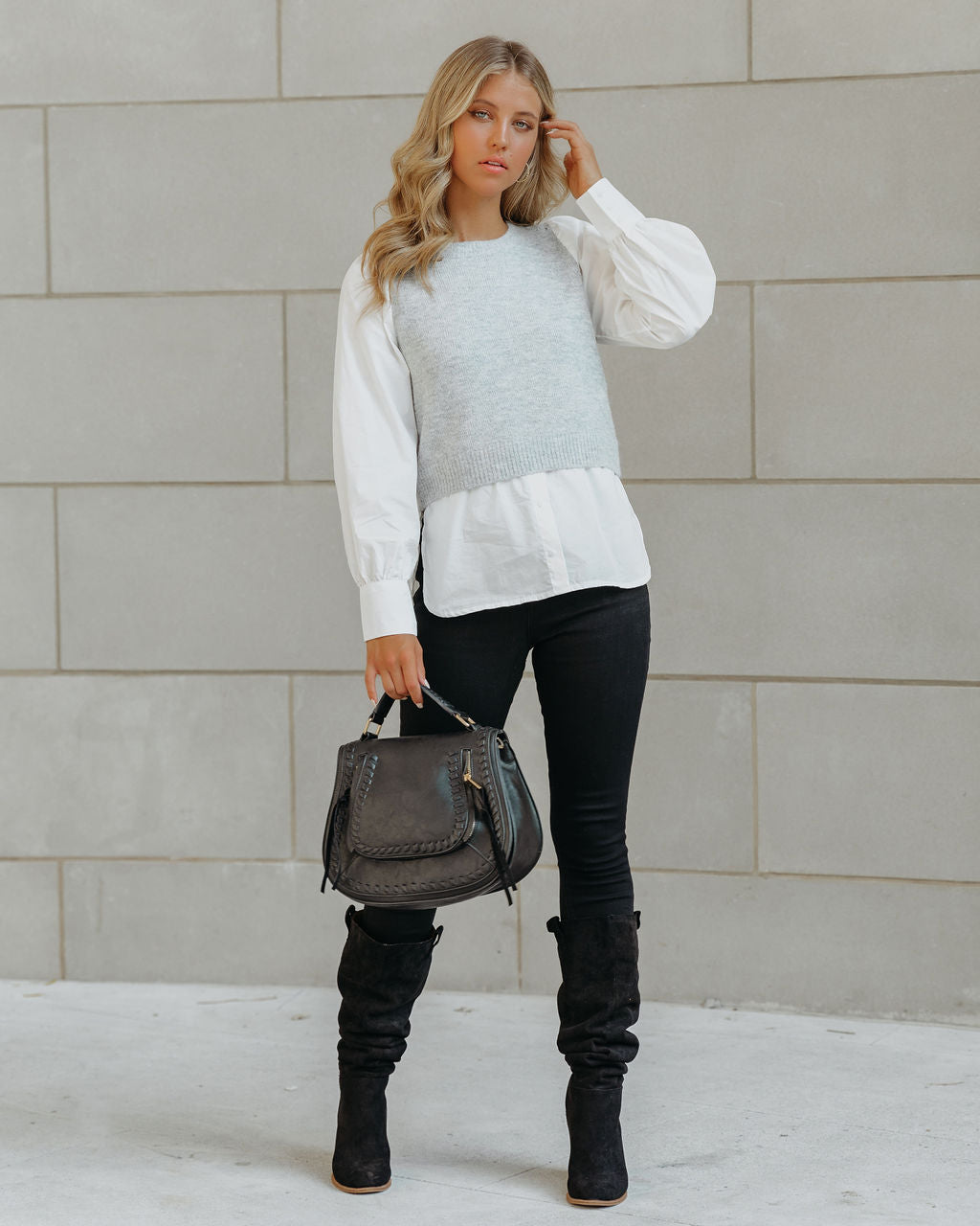 Bleecker Contrast Poplin Sweater Top