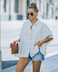 Boden Striped Relaxed Button Down Top - Denim Blue