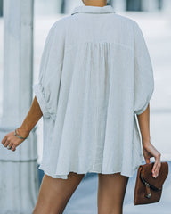 Boden Striped Relaxed Button Down Top - Denim Blue