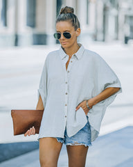 Boden Striped Relaxed Button Down Top - Denim Blue