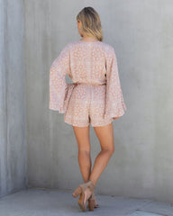 Bohemian Summer Printed Bell Sleeve Romper - Taupe