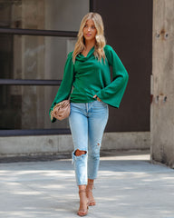 Booked Solid Satin Cowl Neck Blouse - Green