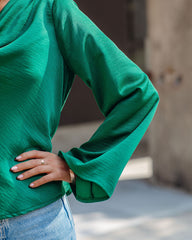 Booked Solid Satin Cowl Neck Blouse - Green