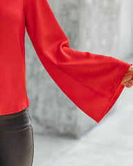 Booked Solid Satin Cowl Neck Blouse - Red