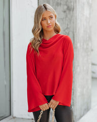 Booked Solid Satin Cowl Neck Blouse - Red