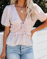 Born To Shine Satin Ruffle Blouse - Blush