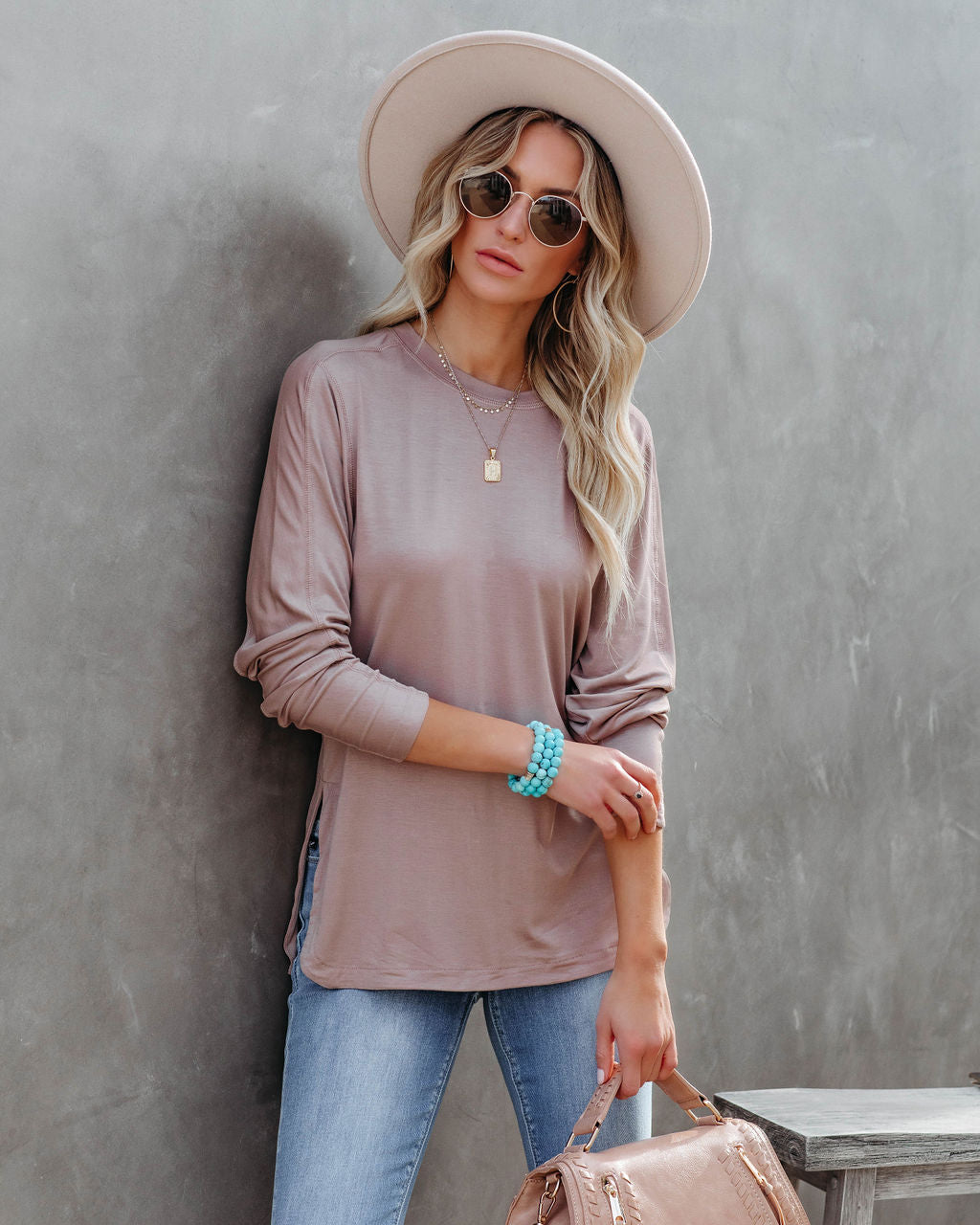 Boulevard Long Sleeve Tee - Light Mocha