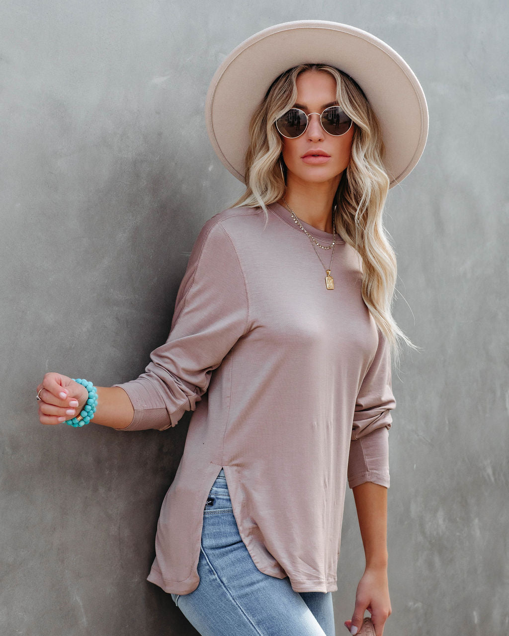 Boulevard Long Sleeve Tee - Light Mocha