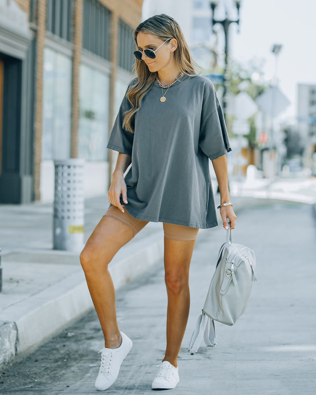Brandon Cotton Oversized Tee - Charcoal