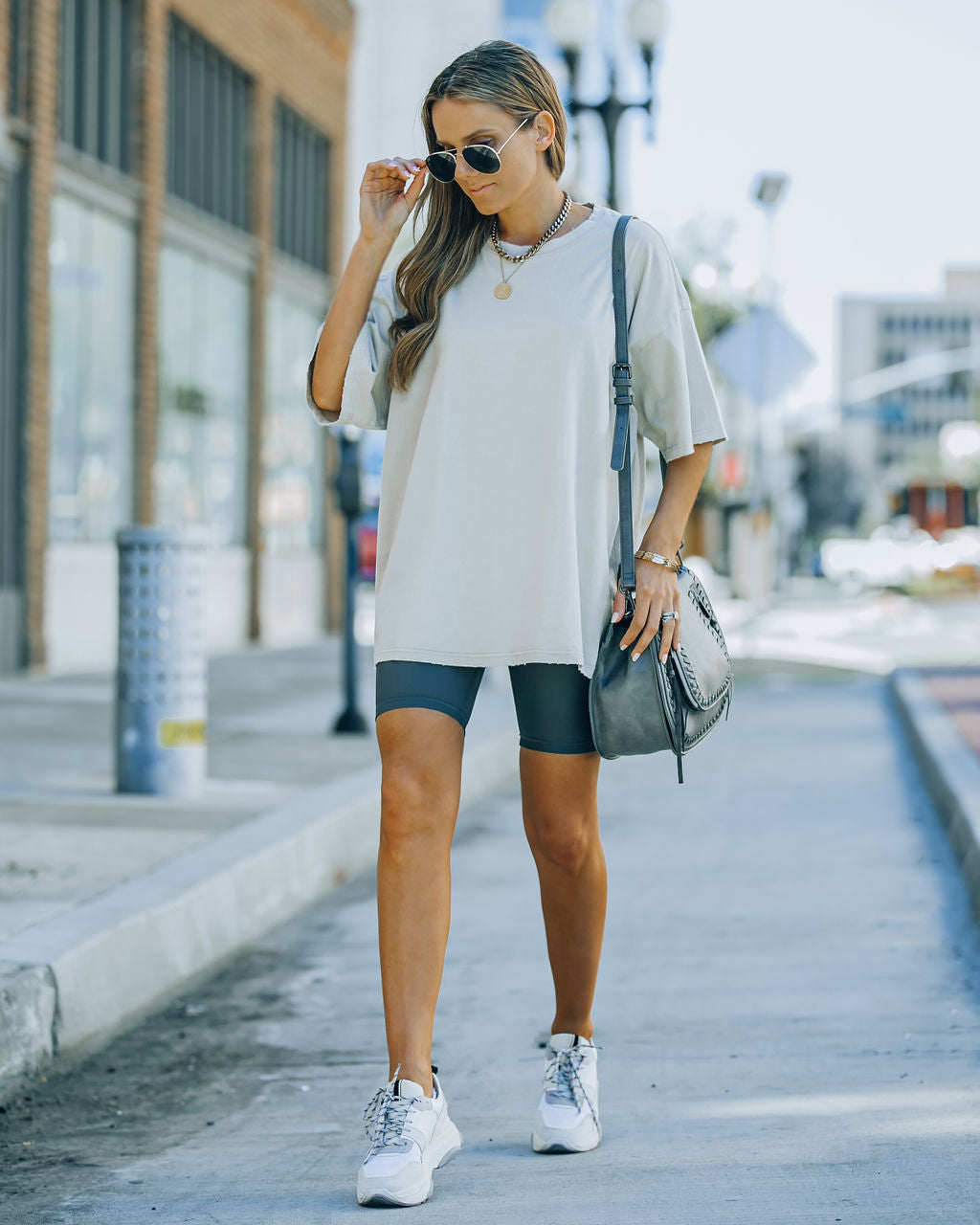 Brandon Cotton Oversized Tee - Sand