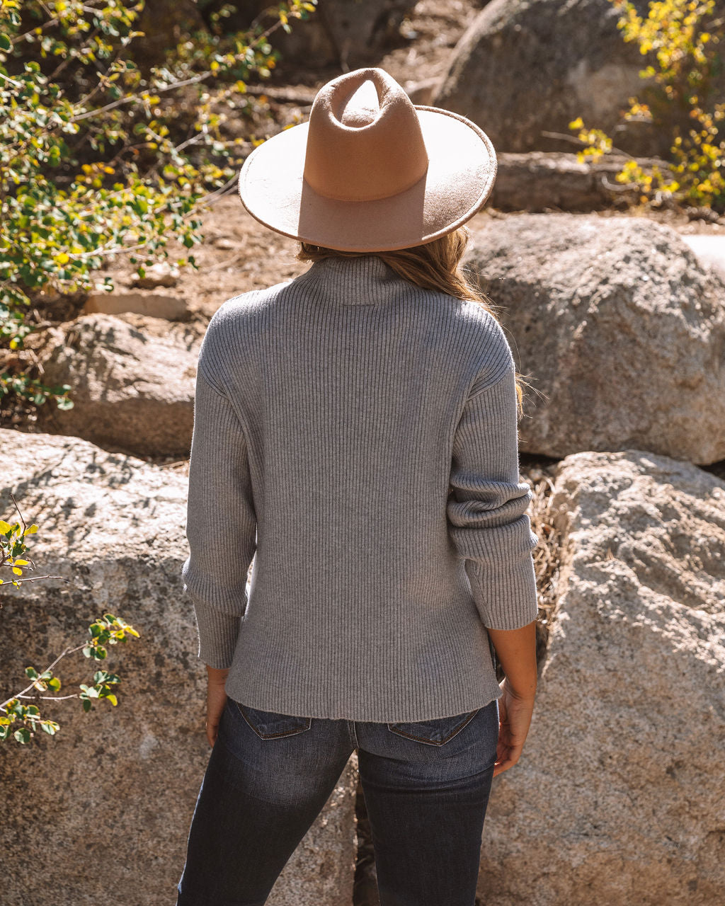 Branford Ribbed Mock Neck Knit Sweater - Heather Grey