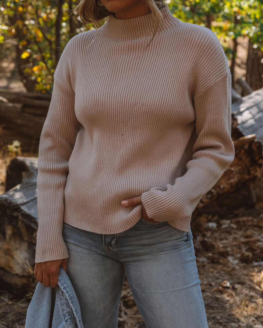 Branford Ribbed Mock Neck Knit Sweater - Taupe