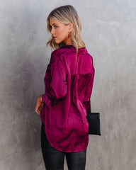 Braya Satin Collared Blouse - Burgundy