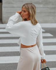 Brenda Satin Tie Front Crop Blouse - Off White