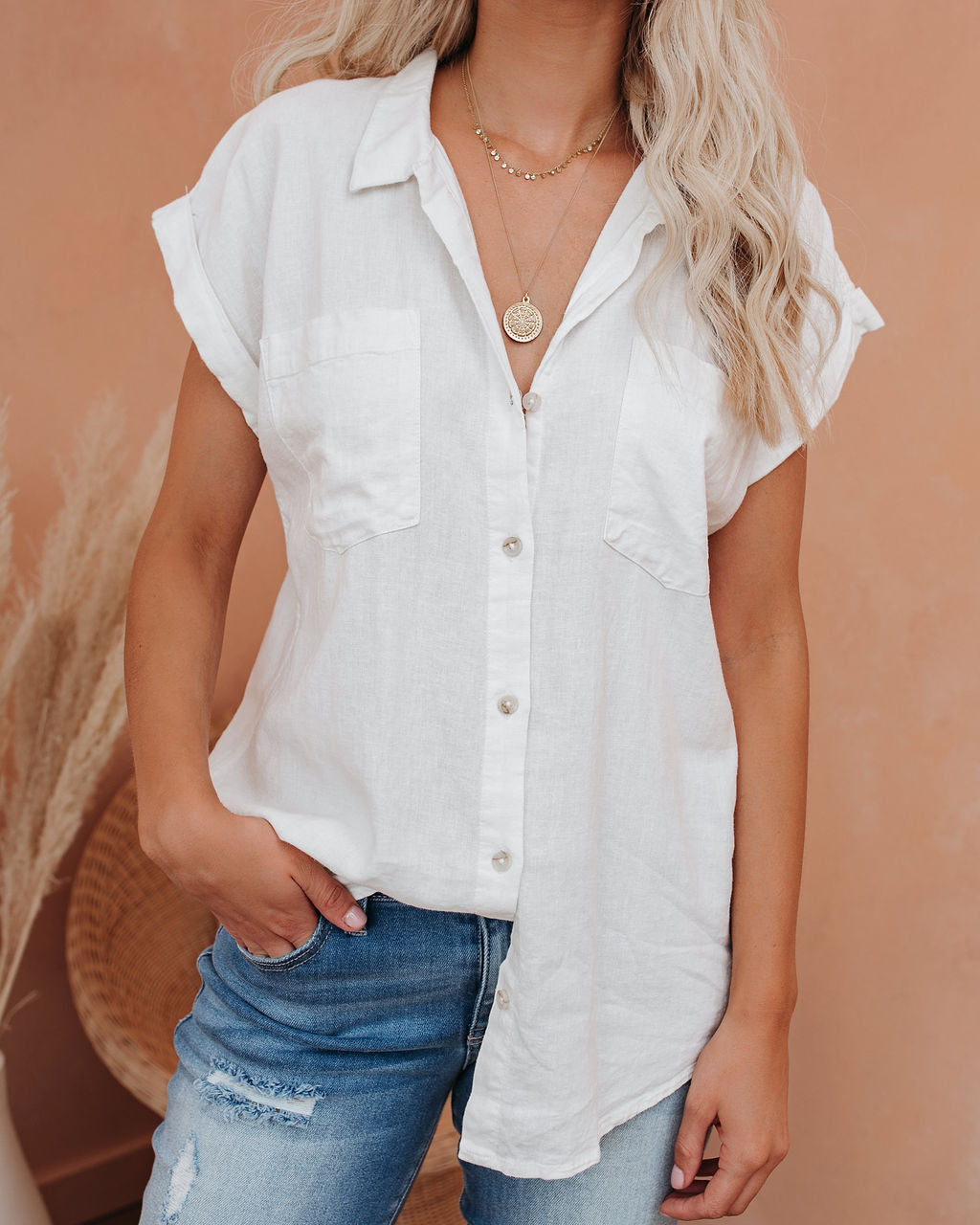 Brielle Linen Blend Button Down Top