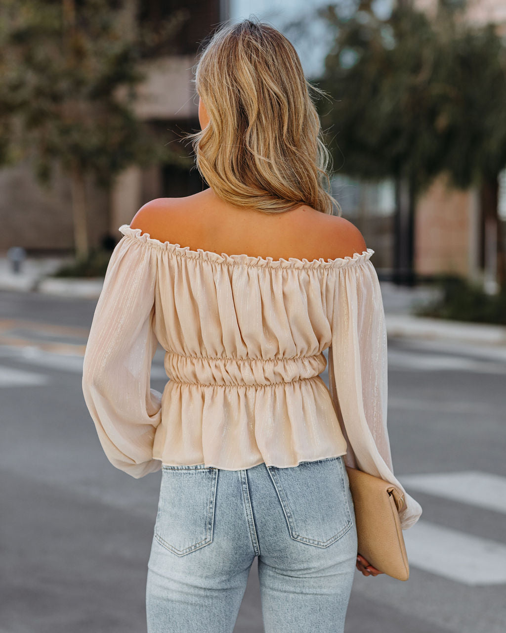 Brielle Shimmer Off The Shoulder Blouse