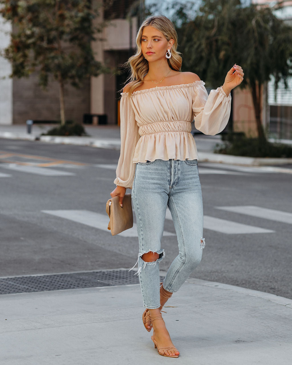 Brielle Shimmer Off The Shoulder Blouse