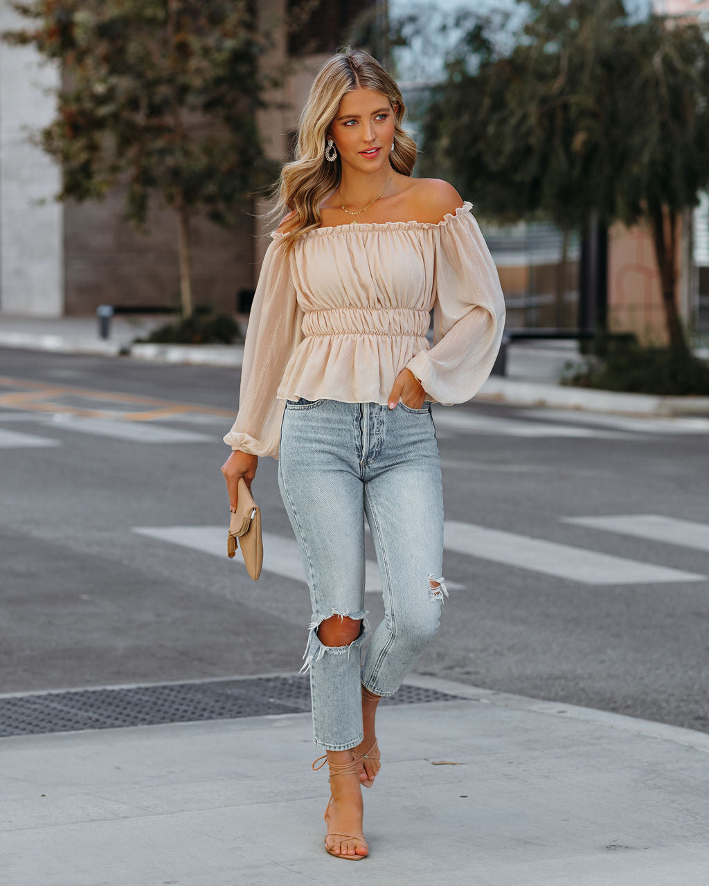 Brielle Shimmer Off The Shoulder Blouse