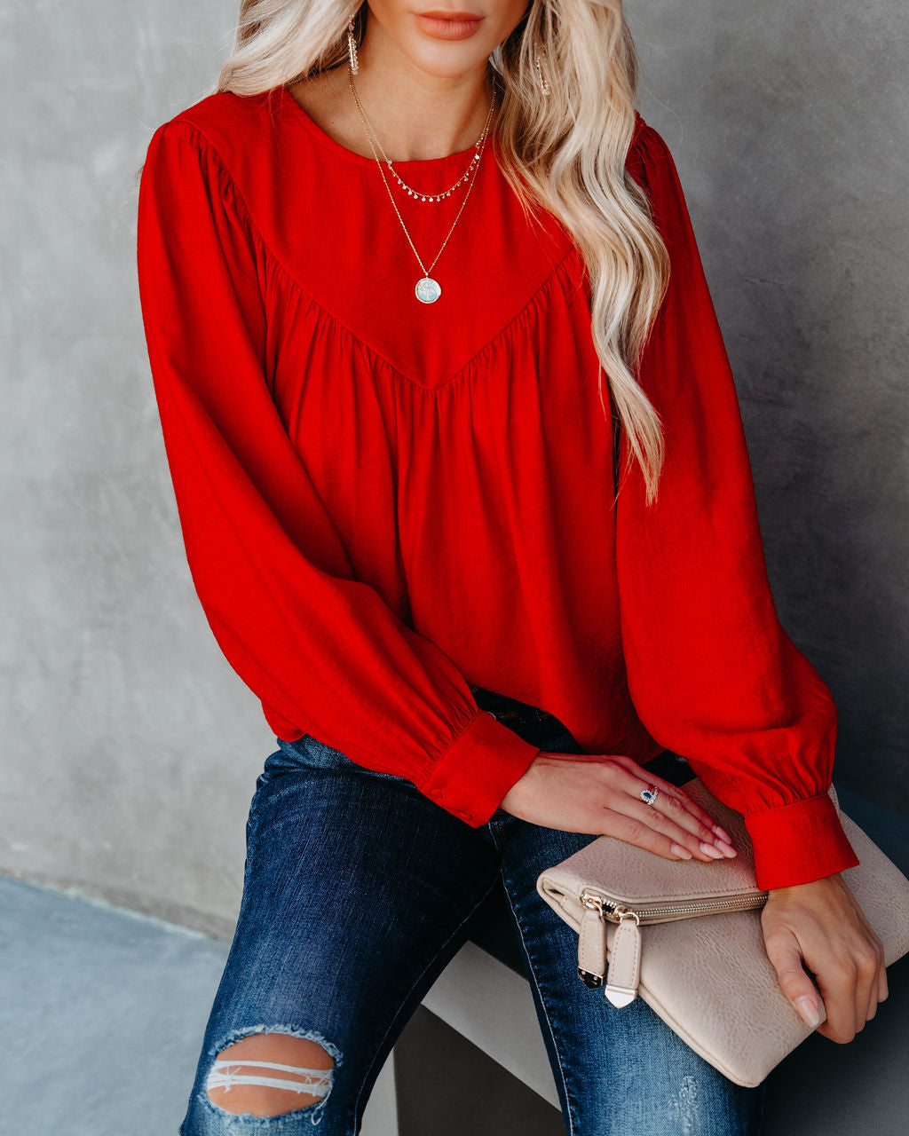 Bright As A Button Blouse - Red