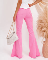 Bright + Breezy Bell Bottom Denim Pants - Pink