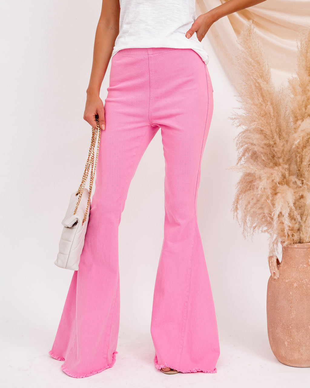 Bright + Breezy Bell Bottom Denim Pants - Pink