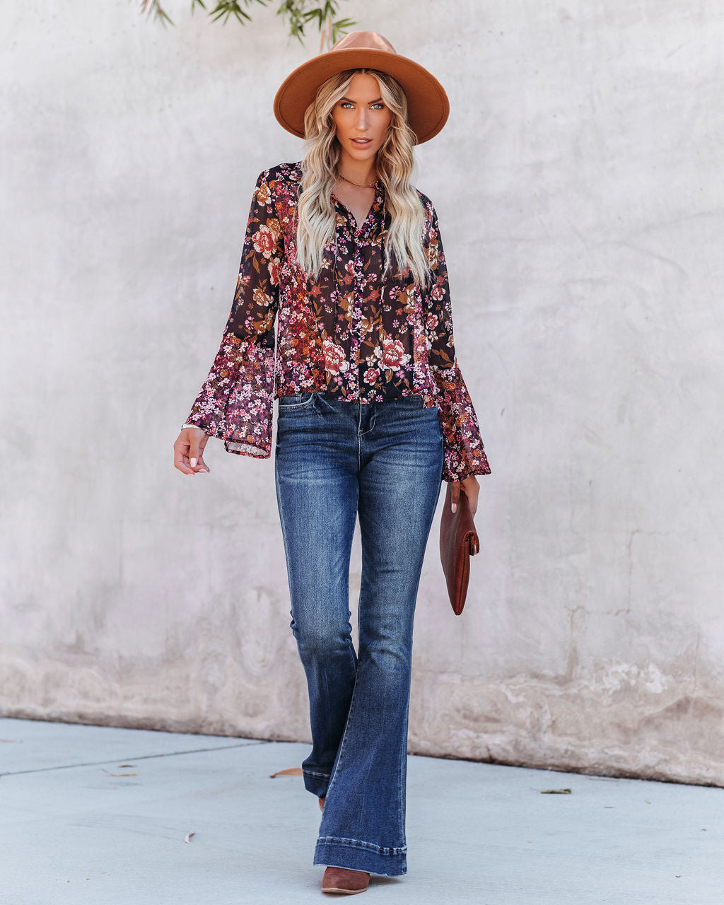 Brookings Floral Shimmer Bell Sleeve Blouse