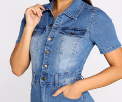 Button Up In Denim Frayed Dress