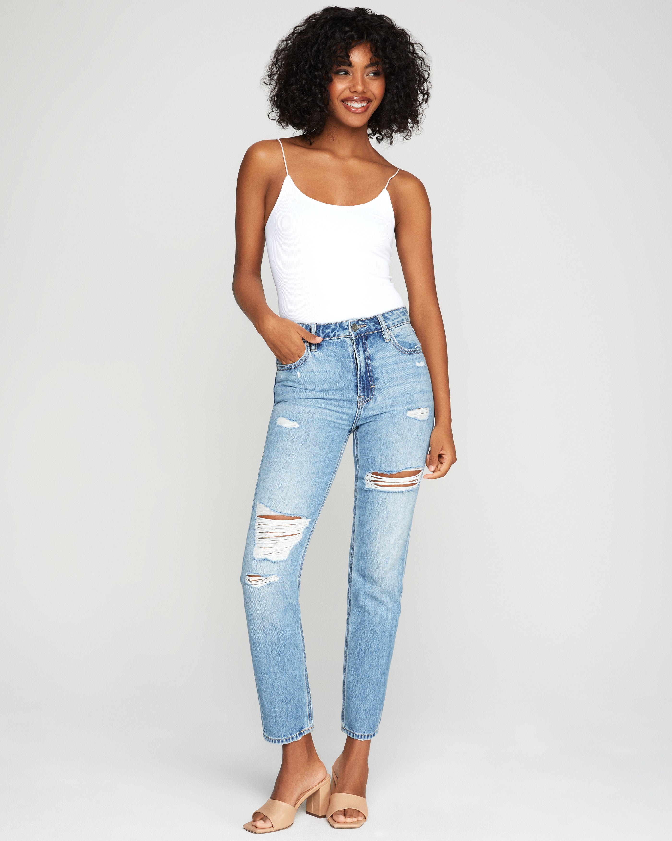 Caldecott High Waisted Distressed Mom Jeans