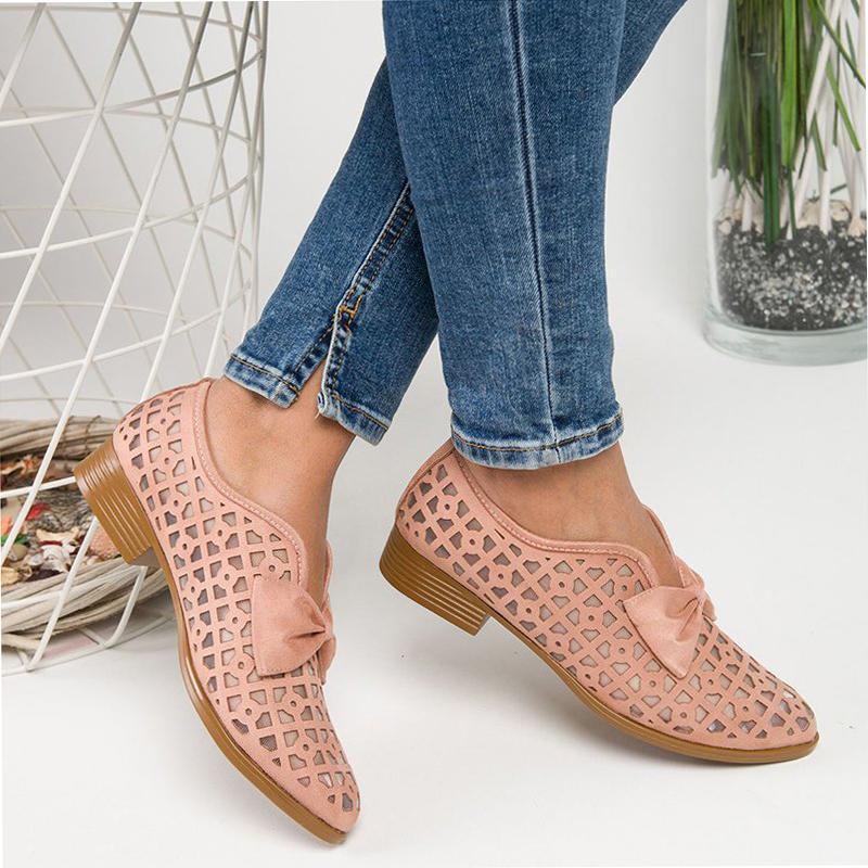 Hollow Out Chunky Heel Loafers