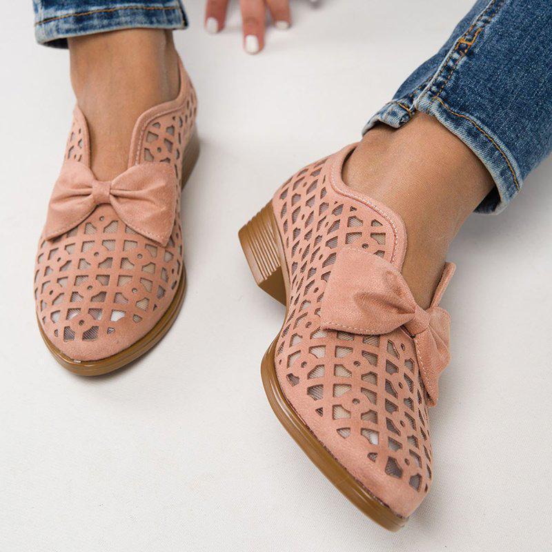 Hollow Out Chunky Heel Loafers