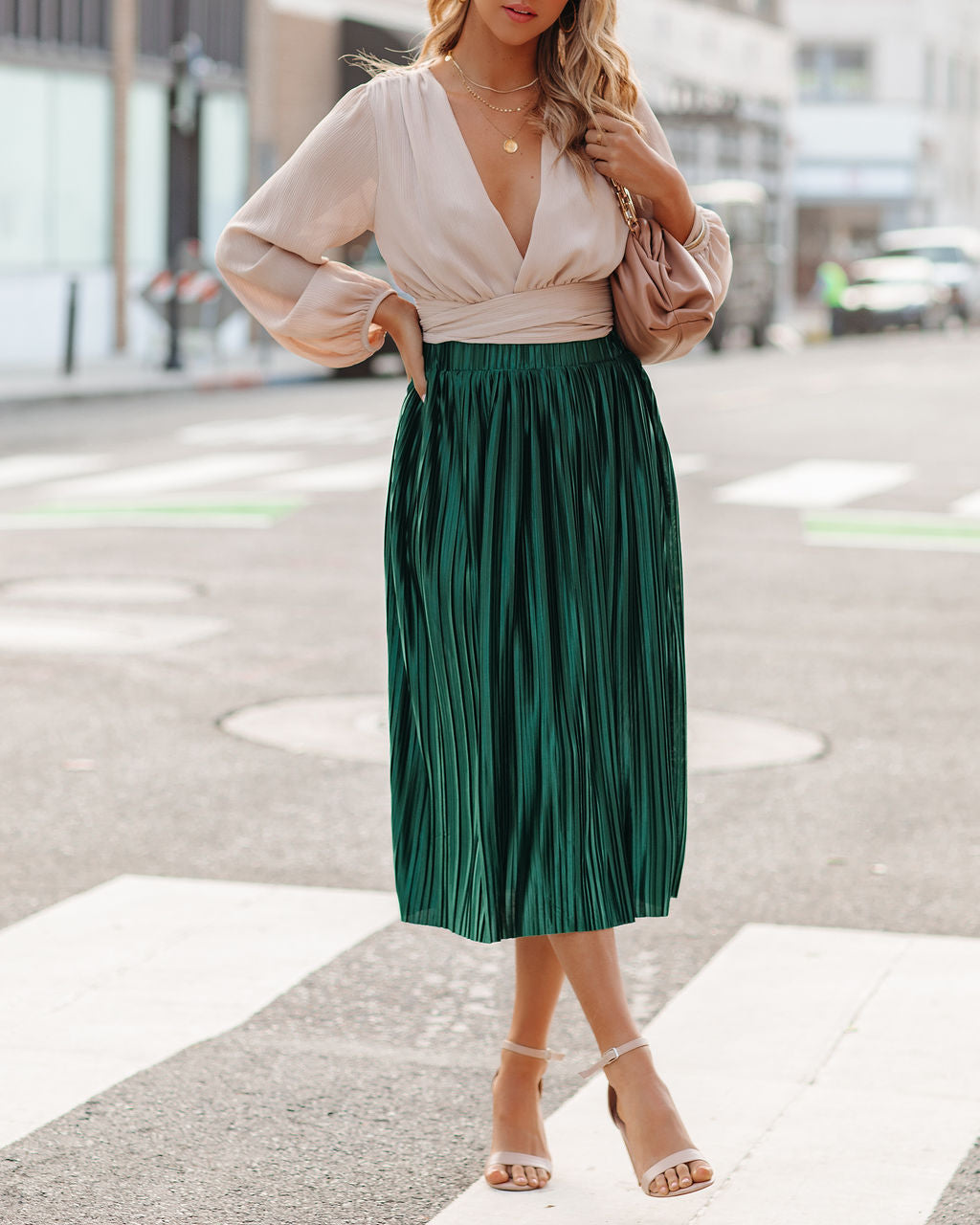 Cailey Pleated Midi Skirt - Green