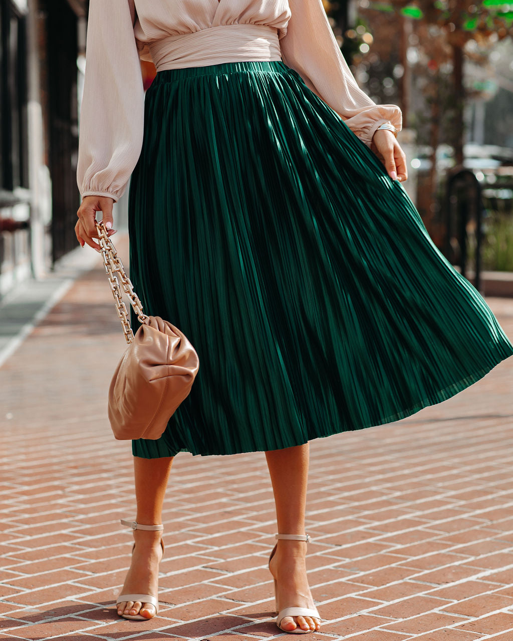 Cailey Pleated Midi Skirt - Green