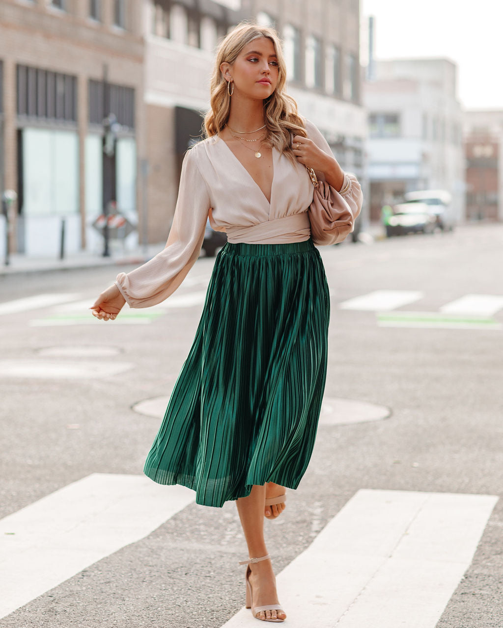 Cailey Pleated Midi Skirt - Green