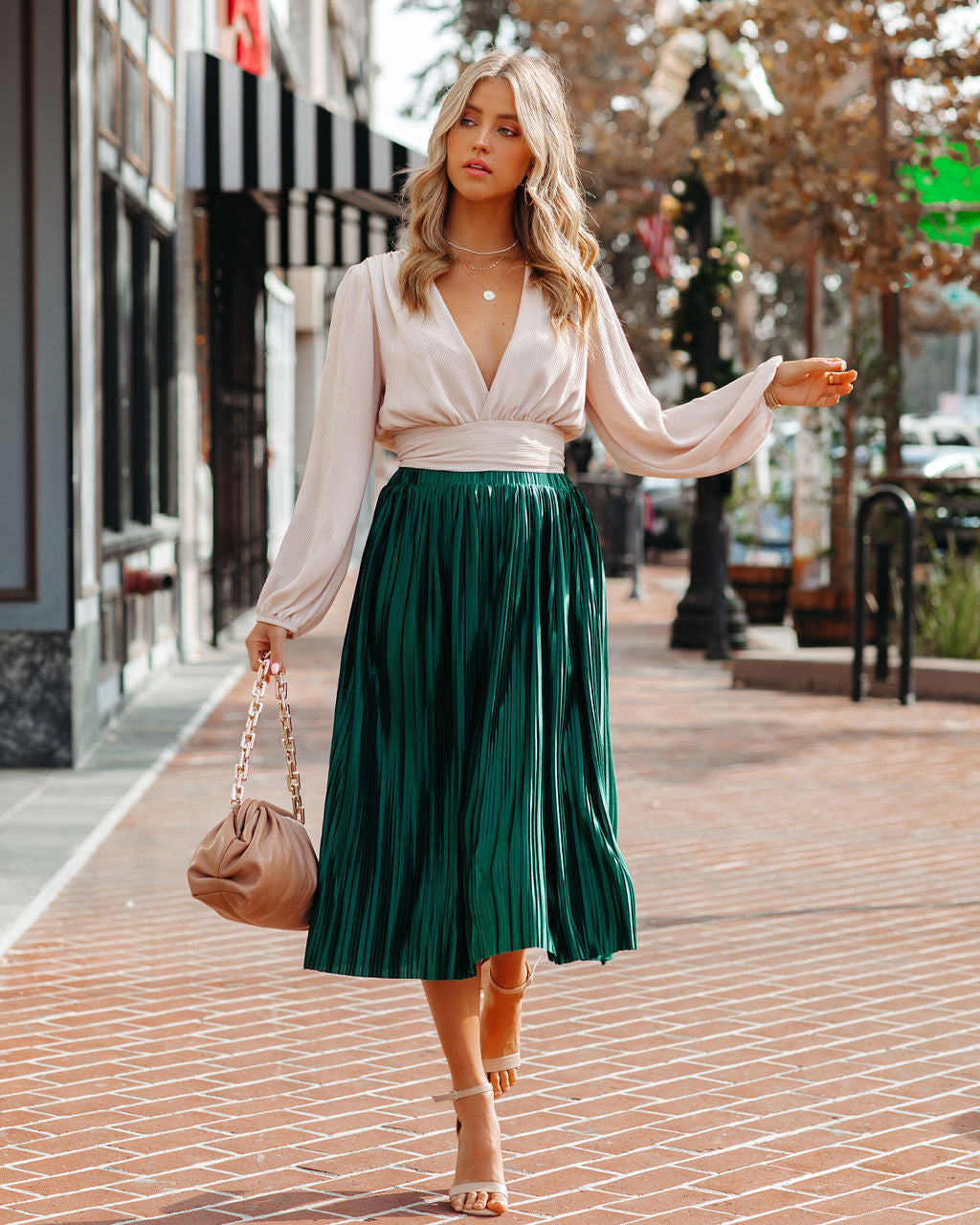 Cailey Pleated Midi Skirt - Green