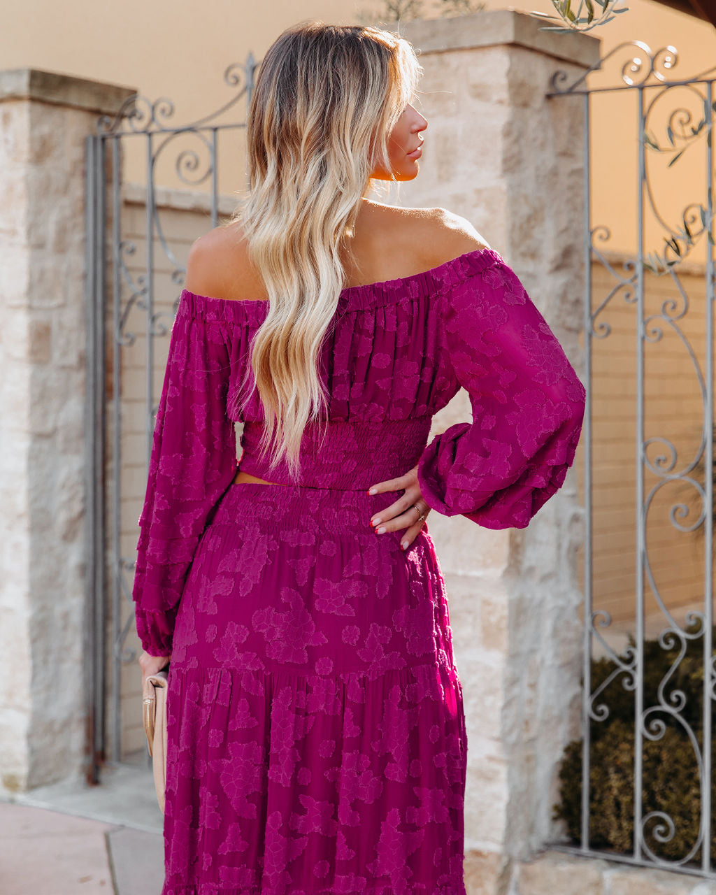 Cambry Textured Off The Shoulder Blouse - Magenta