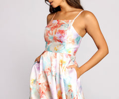 Cami Formal Floral Satin A-Line Dress