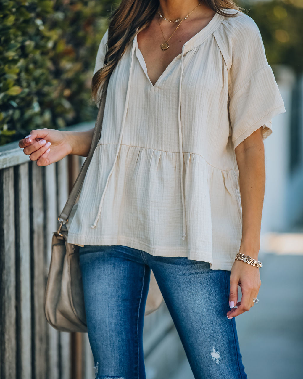 Candid Cotton Peplum Top - Natural