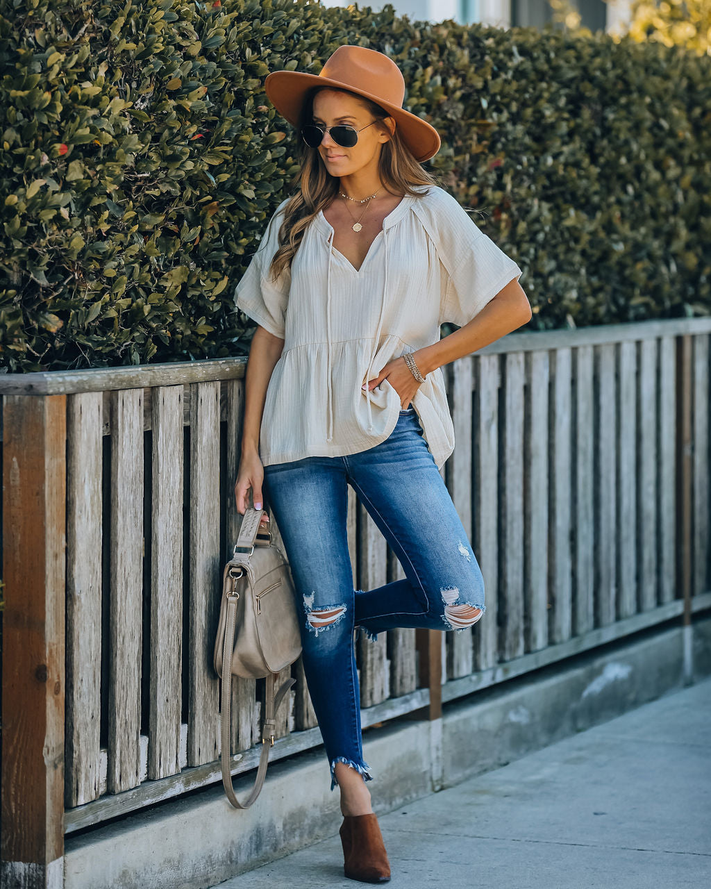 Candid Cotton Peplum Top - Natural