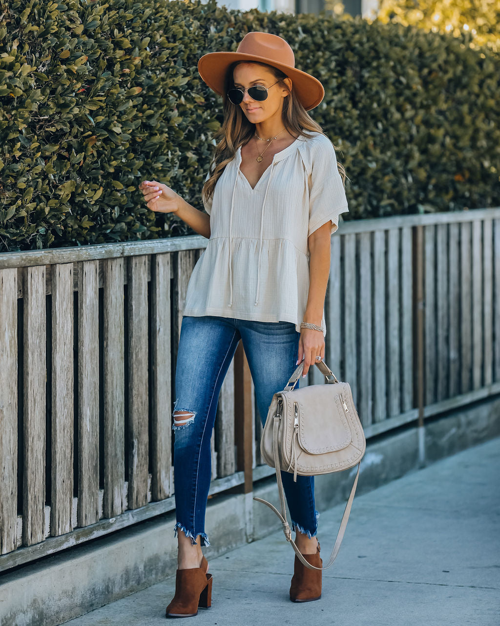 Candid Cotton Peplum Top - Natural