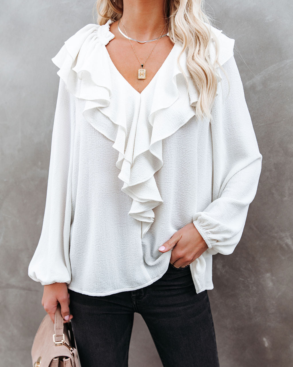 Candle In The Wind Textured Ruffle Blouse