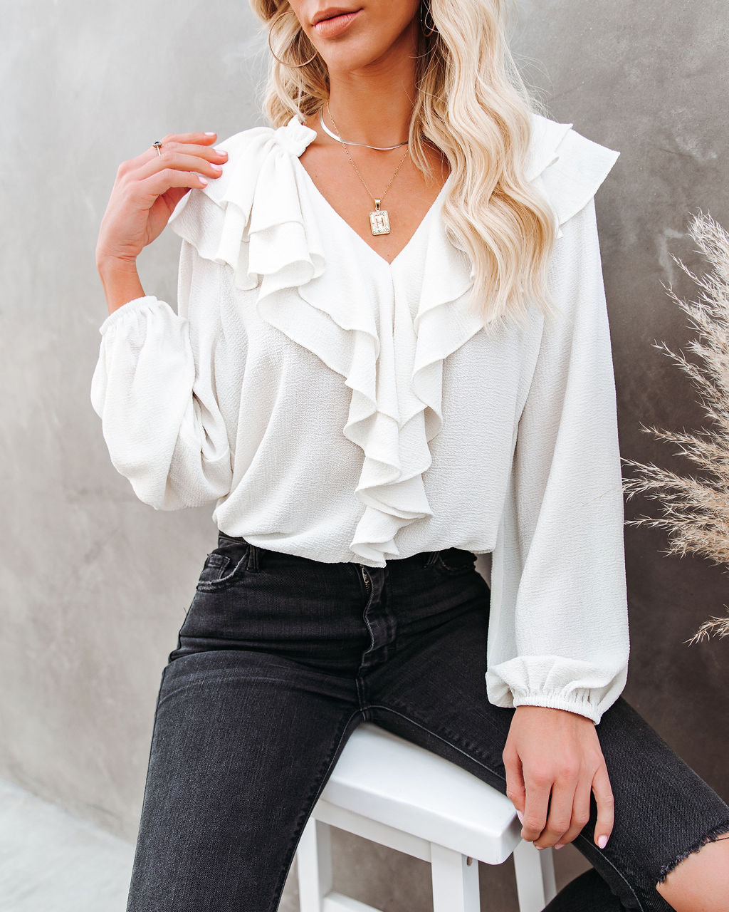 Candle In The Wind Textured Ruffle Blouse