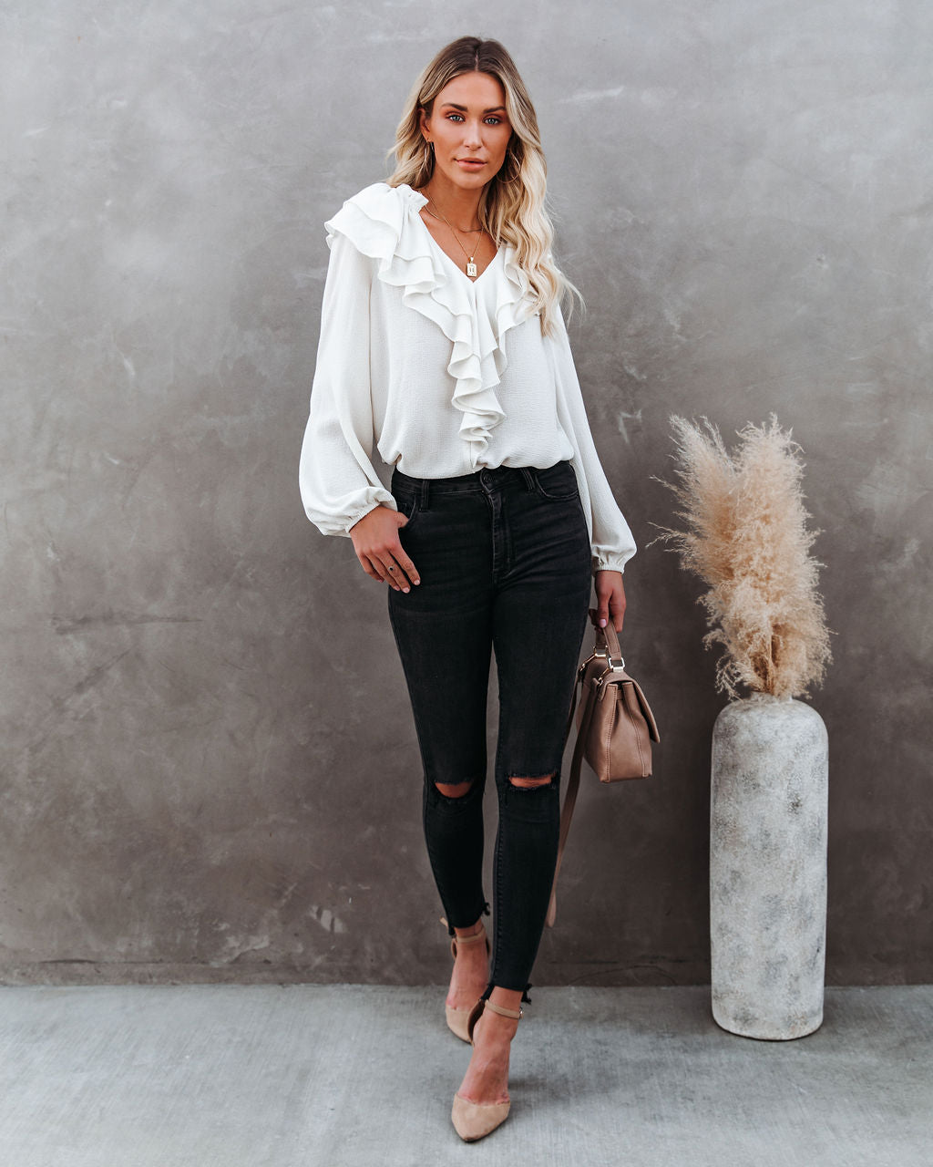 Candle In The Wind Textured Ruffle Blouse