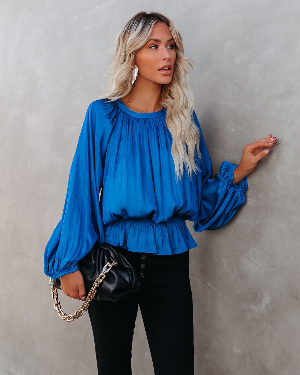 Cappa Satin Peplum Blouse - Cobalt Blue