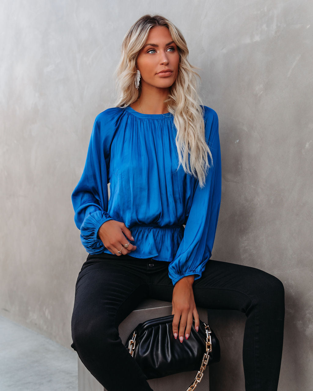 Cappa Satin Peplum Blouse - Cobalt Blue