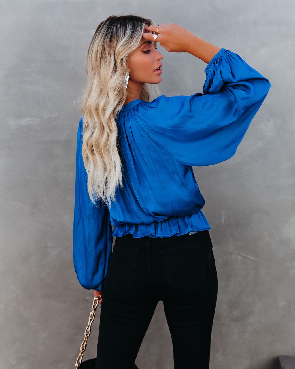 Cappa Satin Peplum Blouse - Cobalt Blue