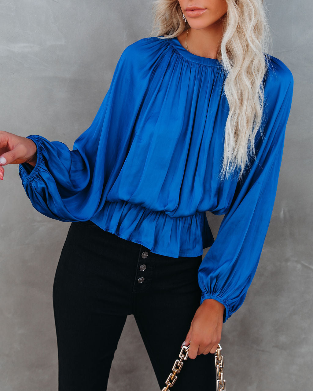 Cappa Satin Peplum Blouse - Cobalt Blue