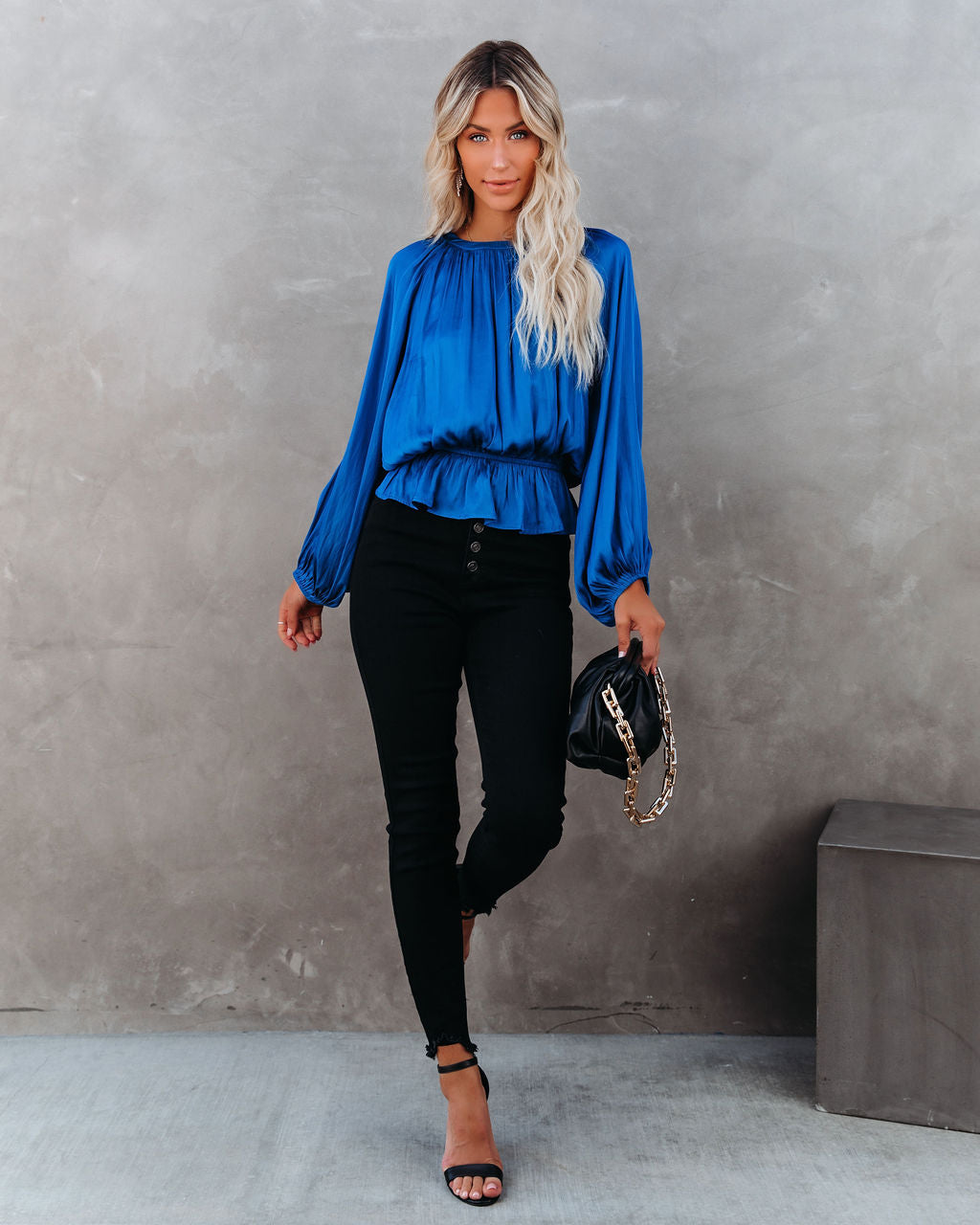 Cappa Satin Peplum Blouse - Cobalt Blue