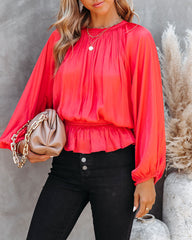 Cappa Satin Peplum Blouse - Coral