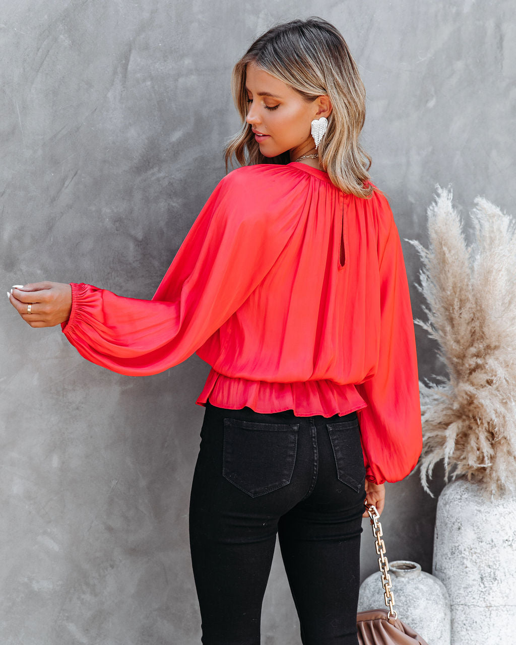 Cappa Satin Peplum Blouse - Coral